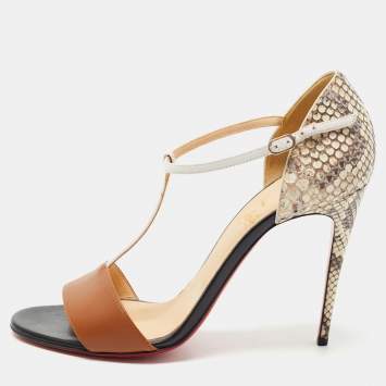 Pre Owned Christian Louboutin Tricolor Python and Leather True Blue Sandals Size 39.5