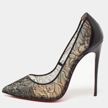 Pre Owned Christian Louboutin Black Leather and Mesh Follies Pumps Size 41