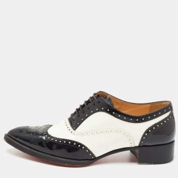 Pre Owned Christian Louboutin Black/White Brogue Patent Leather Zazou Oxfords Size 40