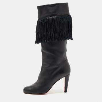 Pre Owned Christian Louboutin Black Leather Majung Mid Calf Boots Size 40