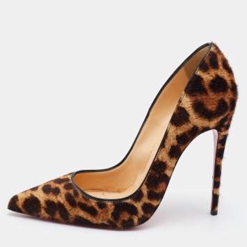 Pre Owned Christian Louboutin Brown/Beige Leopard Print Calf Hair Pigalle Follies Pumps Size 35