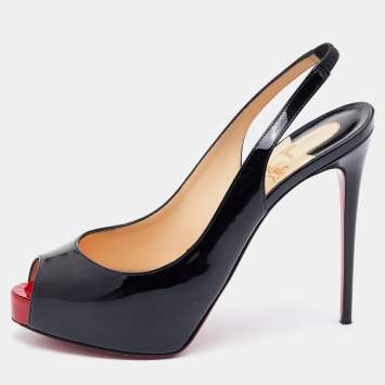 Pre Owned Christian Louboutin Black Patent Leather Private Number Sandals Size 37.5