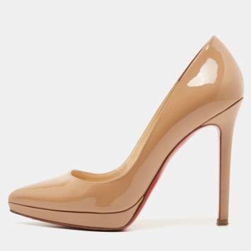Pre Owned Christian Louboutin Beige Patent Pigalle Plato Pumps Size 35