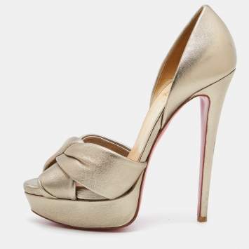 Pre Owned Christian Louboutin Gold Leather Volpi D'orsay Pumps Size 38