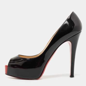 Pre Owned Christian Louboutin Black Patent Leather Very Prive Pumps Size 37.5