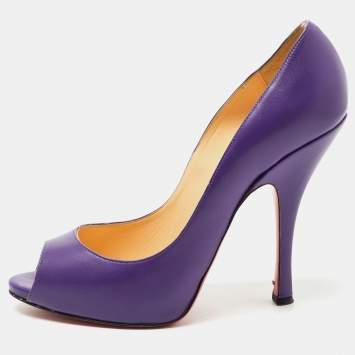 Pre Owned Christian Louboutin Purple Leather Flo Peep Toe Pumps Size 39.5