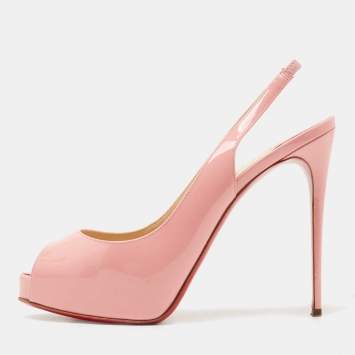 Pre Owned Christian Louboutin Pink Patent Leather Private Number Slingback Pumps Size 38.5
