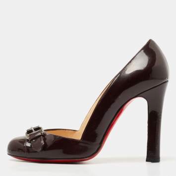 Pre Owned Christian Louboutin Burgundy Patent Leather Lilibelt Buckle Detail Pumps Size 37