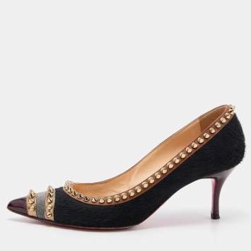Pre Owned Christian Louboutin Multicolor Calf Hair and Leather Malabar Hill Spiked Pointed Toe Pumps Size 36.5