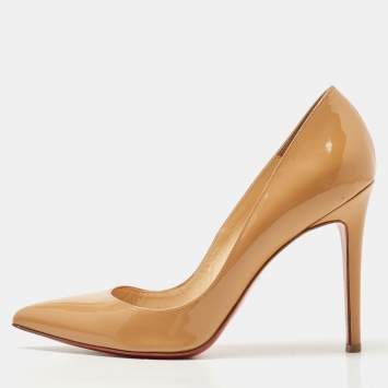 Pre Owned Christian Louboutin Beige Patent Pigalle Pumps Size 39