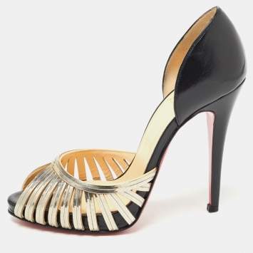 Pre Owned Christian Louboutin Black/Gold Leather and Metal Corpus Pumps Size 37