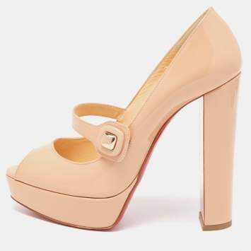 Pre Owned Christian Louboutin Beige Patent Leather Bibibop Pumps Size 38