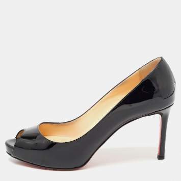 Pre Owned Christian Louboutin Black Patent Leather Very Prive Pumps Size 38 