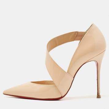 Pre Owned Christian Louboutin Cream Patent Leather  Jumping  Pumps Size 39