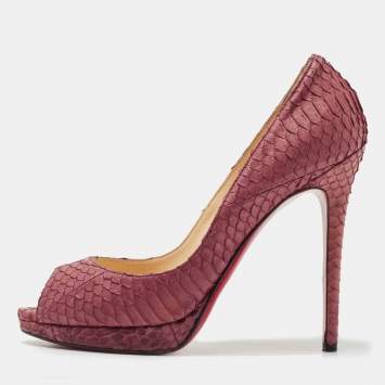 Pre Owned Christian Louboutin Pink Python Yolanda Peep Toe Pumps Size 38