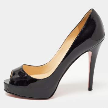 Pre Owned Christian Louboutin Black Patent Leather Very Prive Pumps Size 36.5