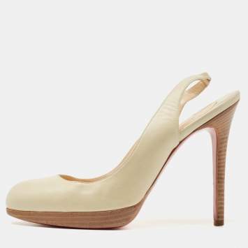 Pre Owned Christian Louboutin Cream Leather Platform Slingback Pumps Size 38.5
