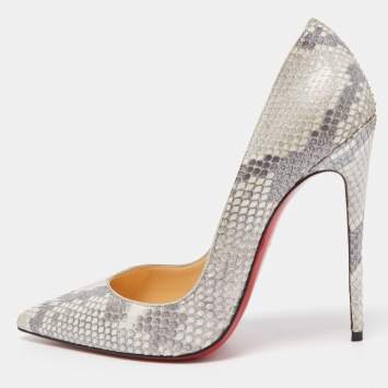 Pre Owned Christian Louboutin Grey/Silver Water Snake So Kate Pumps Size 38.5