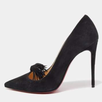 Pre Owned Christian Louboutin Black Suede Gwalior Pumps Size 35.5