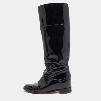 Pre Owned Christian Louboutin Black Patent Leather Knee Length Boots Size 39