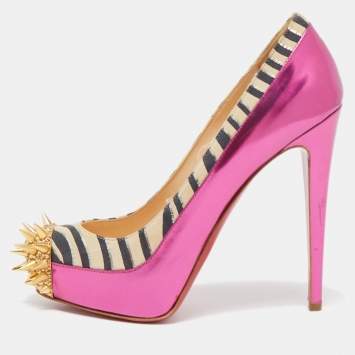 Pre Owned Christian Louboutin Tricolor Zebra Print Suede and Leather Limited Edition Asteroid Pumps Size 37