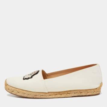 Pre Owned Christian Louboutin Off White Canvas Gala Embroidered Crest Espadrille Flats Size 36