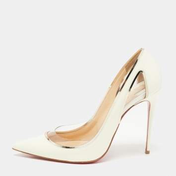 Pre Owned Christian Louboutin Off White Patent Leather and PVC Cosmo Pumps Size 38