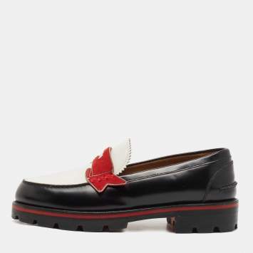 Pre Owned Christian Louboutin Black/White Leather Monono Loafers Size 40