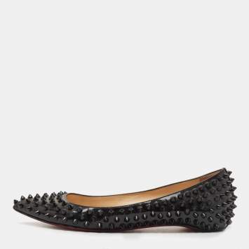 Pre Owned Christian Louboutin Black Patent Leather Pigalle Spikes Ballet Flats Size 37