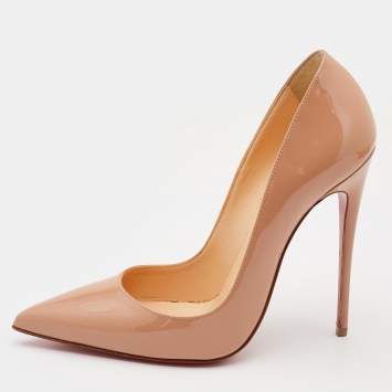 Pre Owned Christian Louboutin Beige Patent Leather So Kate Pumps Size 37