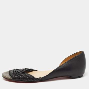 Pre Owned Christian Louboutin Black/Metallic Leather D Orsay Ballet Flats Size 39.5