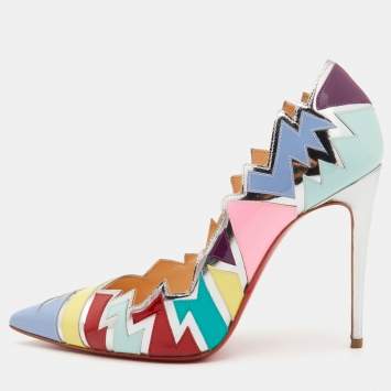 Pre Owned Christian Louboutin Multicolor Patent Leather Explotek Zigzag Pumps Size 37