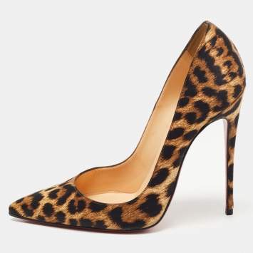 Pre Owned Christian Louboutin Brown Fabric Leopard Print So Kate Pumps Size 37