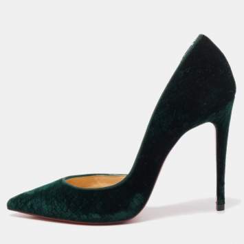 Pre Owned Christian Louboutin Dark Green Velvet Iriza Pumps Size 36.5