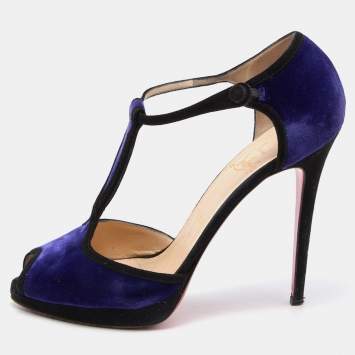 Pre Owned Christian Louboutin Blue Velvet Oeooo Peep Toe Pumps Size 39
