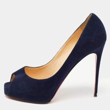 Pre Owned Christian Louboutin Navy Blue Suede Very Prive Pumps Size 37.5