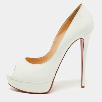 Pre Owned Christian Louboutin White Patent Leather Lady Peep Pumps Size 41