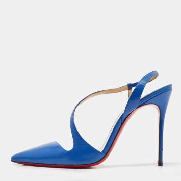 Pre Owned Christian Louboutin Blue Leather June Slingback Pumps Size 41