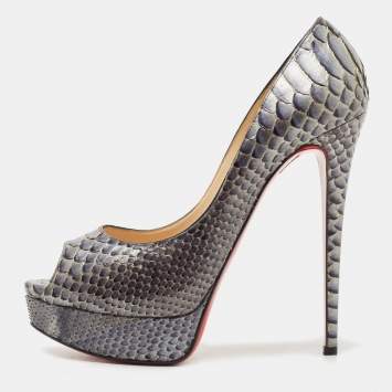 Pre Owned Christian Louboutin Two Tone Python Lady Peep Pumps Size 40.5