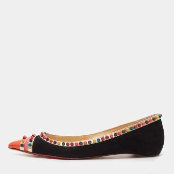 Pre Owned Christian Louboutin Tricolor Suede and Patent Leather Malabar Hill Ballet Flats Size 40.5