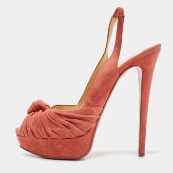 Pre Owned Christian Louboutin Pink Suede Jenny Slingback Pumps Size 41