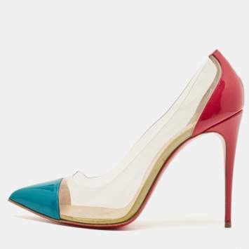 Pre Owned Christian Louboutin Tricolor Patent and PVC Debout Pumps Size 41
