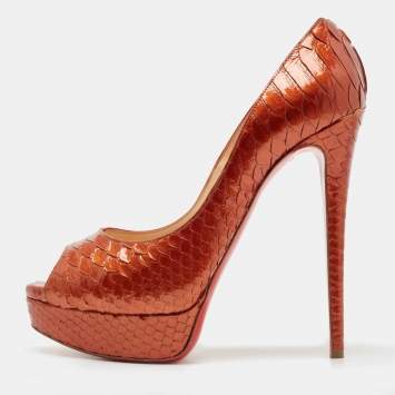 Pre Owned Christian Louboutin Dark Orange Python Lady Peep Pumps Size 41