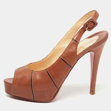Pre Owned Christian Louboutin Brown Leather Private Number Sandals Size 36.5