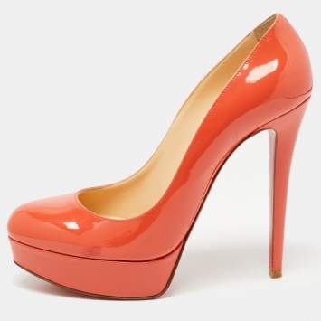 Pre Owned Christian Louboutin Orange Patent Leather Bianca  Pumps Size 40.5