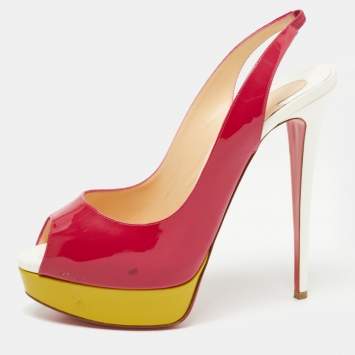 Pre Owned Christian Louboutin Multicolor Patent Leather Lady Peep Pumps Size 41