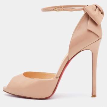 Pre Owned Christian Louboutin Beige Leather Dos Noeud Bow Ankle Strap Pumps Size 39