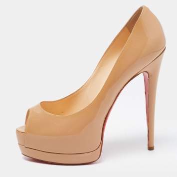 Pre Owned Christian Louboutin Beige Patent Very Prive Pumps Size 38