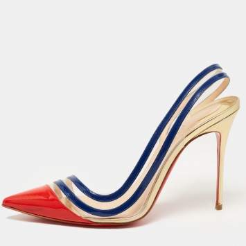 Pre Owned Christian Louboutin Tricolor Leather, Patent And PVC Paralili D'orsay Pumps Size 40.5
