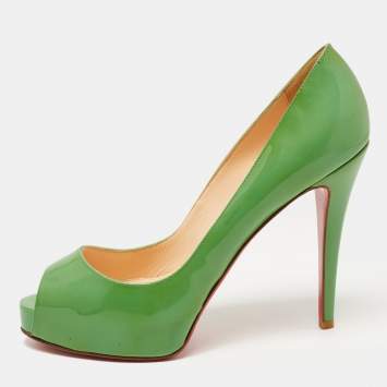 Pre Owned Christian Louboutin Green Patent Leather Very Prive Pumps Size 38.5